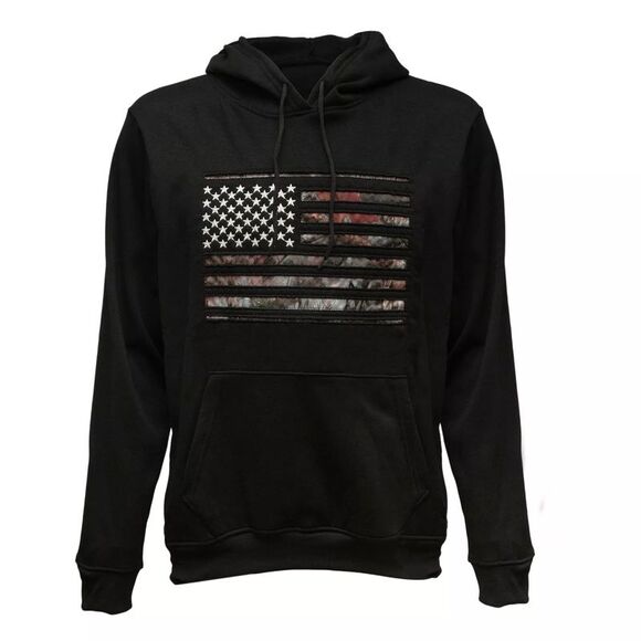 Woodland Creek Embroidered American Flag Camo Hooded Sweatshirt in Black, 2XL - Picture 1 of 6